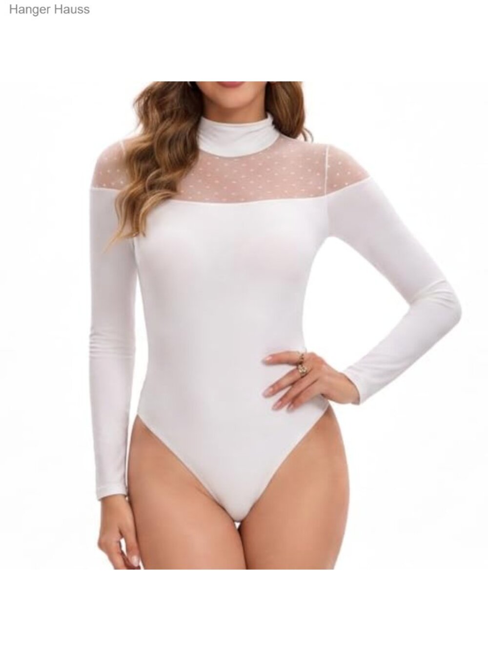 Mesh Long Sleeve Bodysuit Turtleneck Sheer One Piece Top